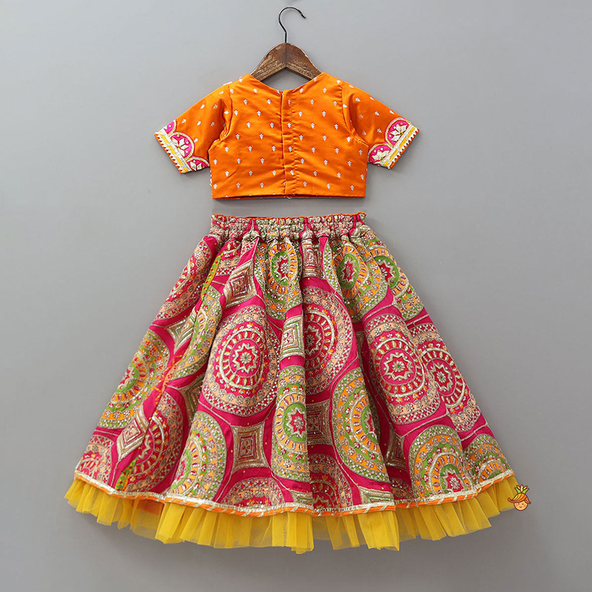 V Neck Gota Work Crop Top And Lehenga With  Contrasting Dupatta