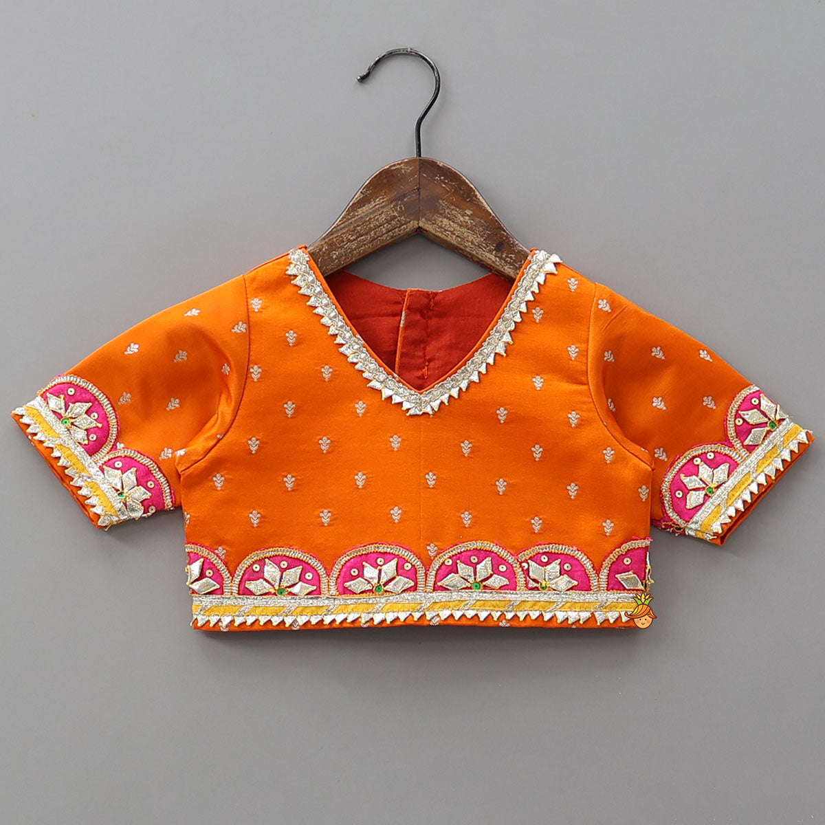 V Neck Gota Work Crop Top And Lehenga With  Contrasting Dupatta