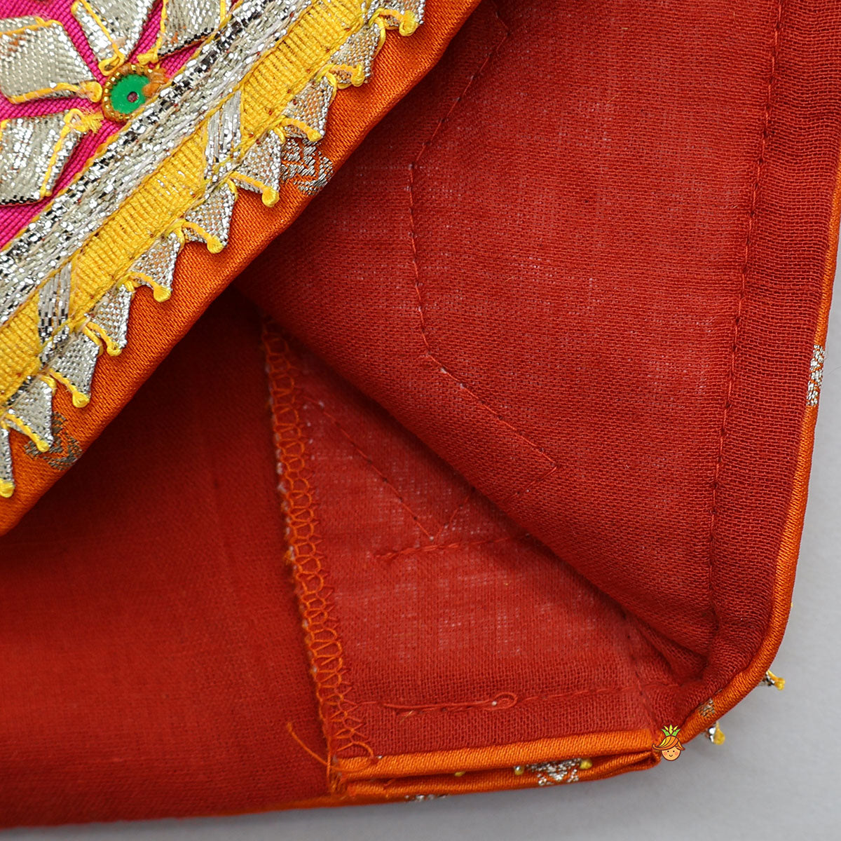 V Neck Gota Work Crop Top And Lehenga With  Contrasting Dupatta