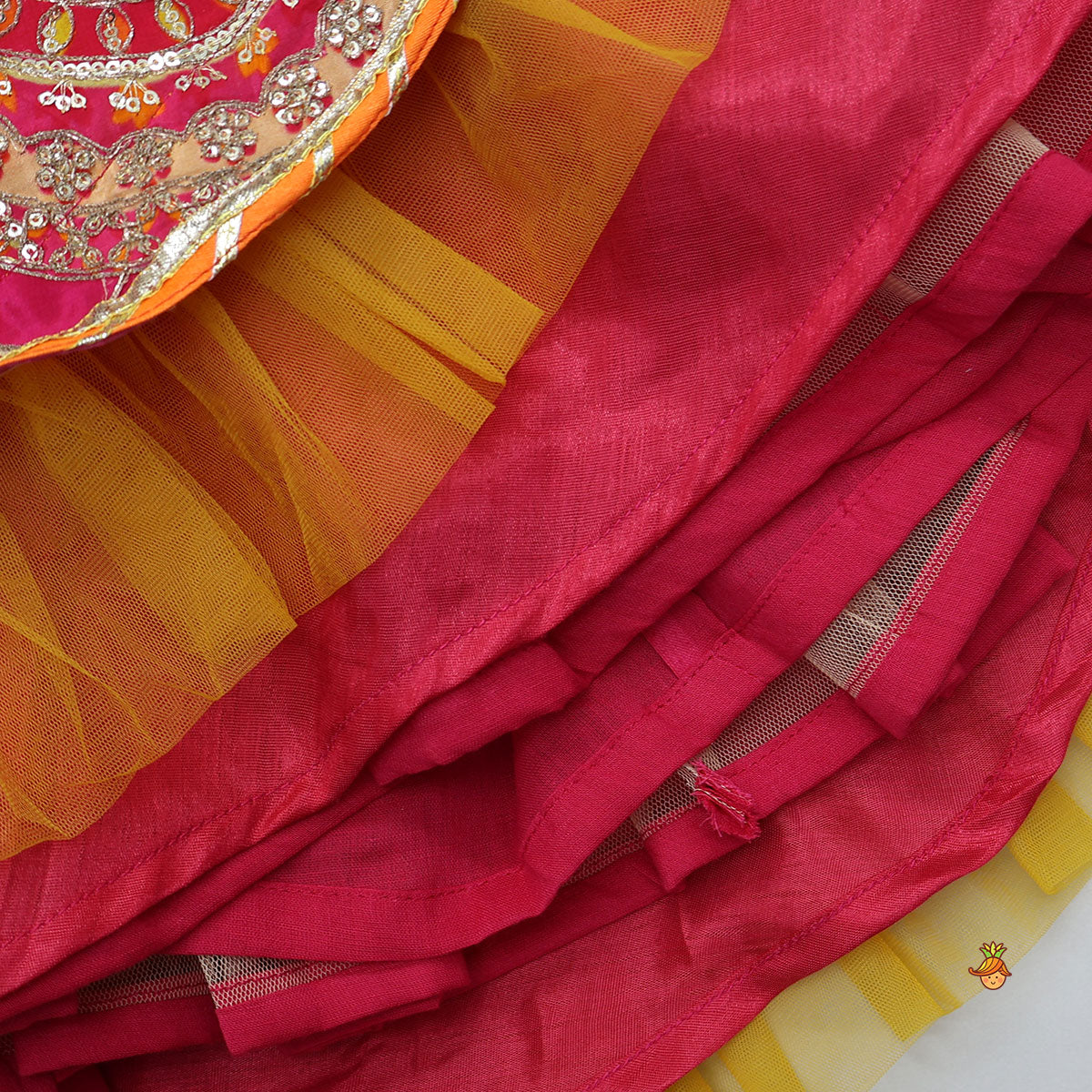 V Neck Gota Work Crop Top And Lehenga With  Contrasting Dupatta