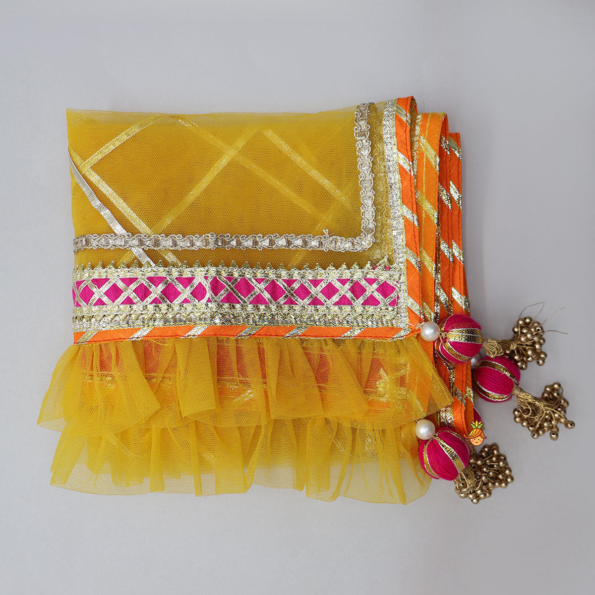 V Neck Gota Work Crop Top And Lehenga With  Contrasting Dupatta