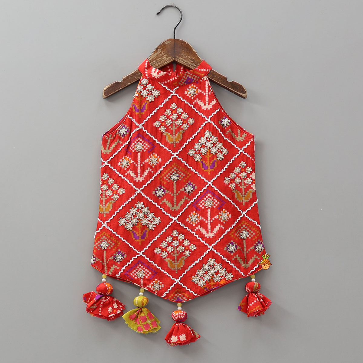 Charming Patola Inspired Embroidered Halter Top With Flared Palazzo