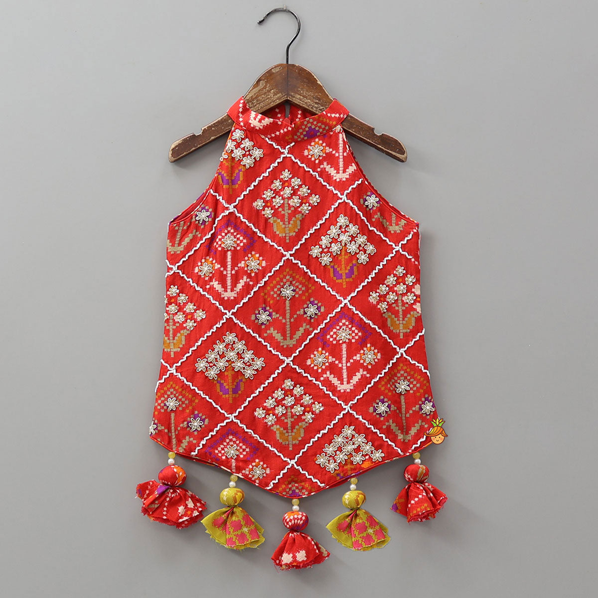 Charming Patola Inspired Embroidered Halter Top With Flared Palazzo
