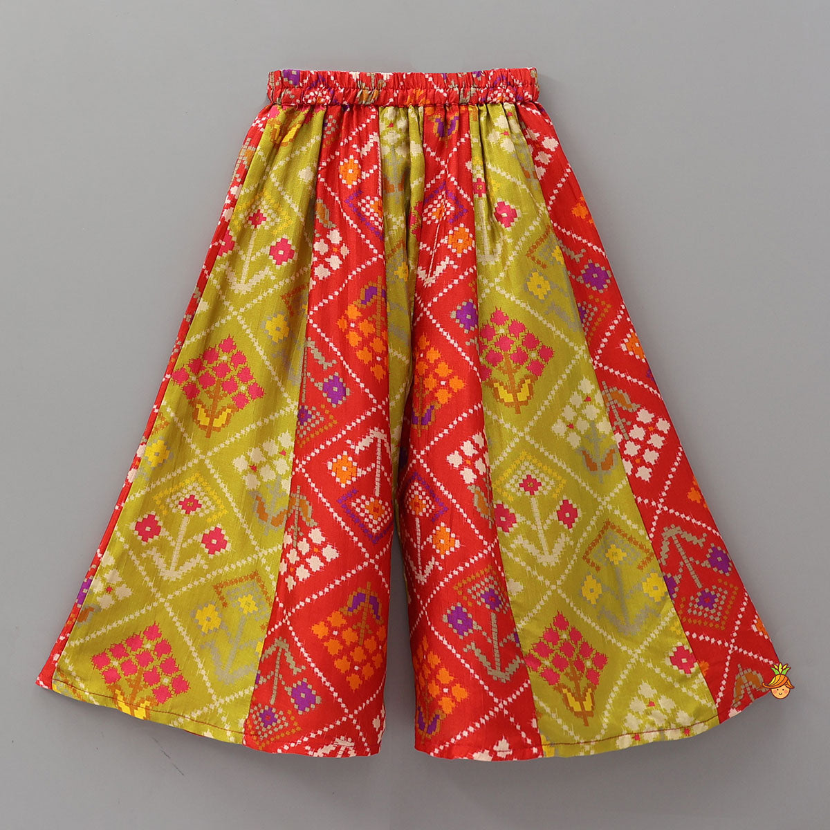 Charming Patola Inspired Embroidered Halter Top With Flared Palazzo