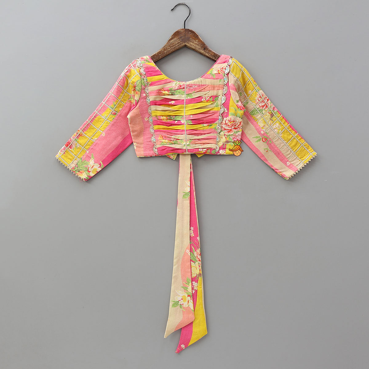Pin Tuck Detailed Yoke Crop Top And Lehenga With Dupatta