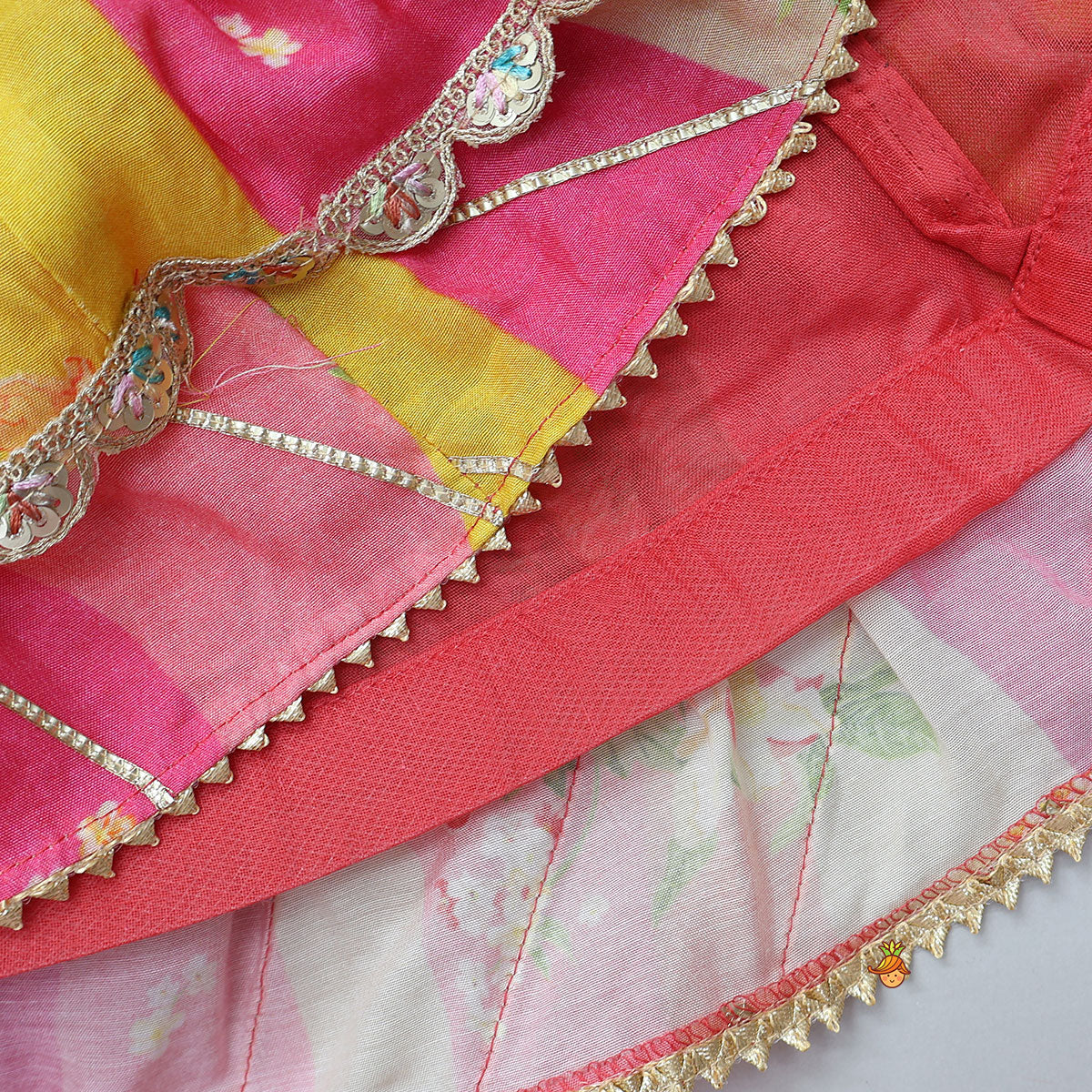Pin Tuck Detailed Yoke Crop Top And Lehenga With Dupatta