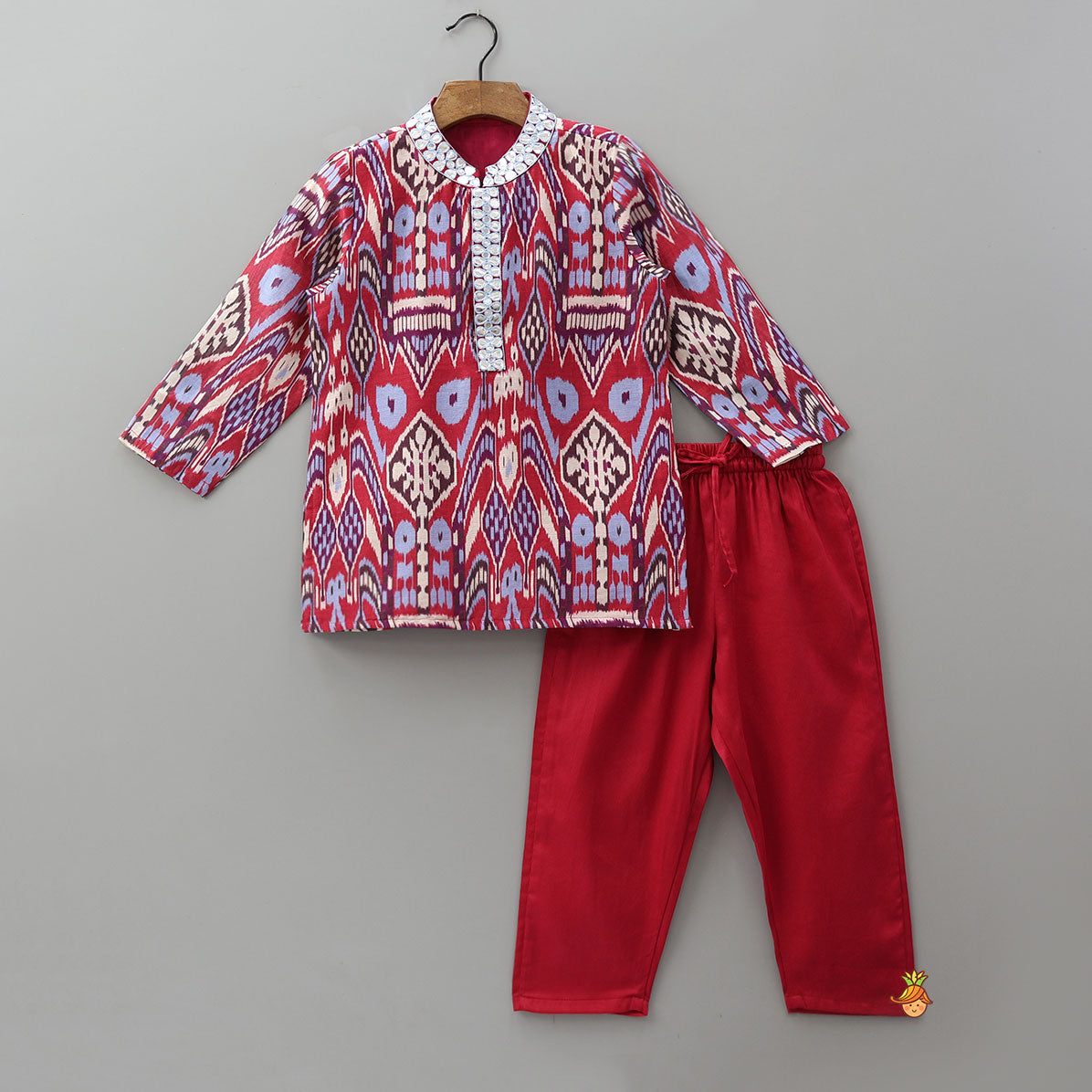 Faux Mirror Work Kurta And Contrasting Pyjama