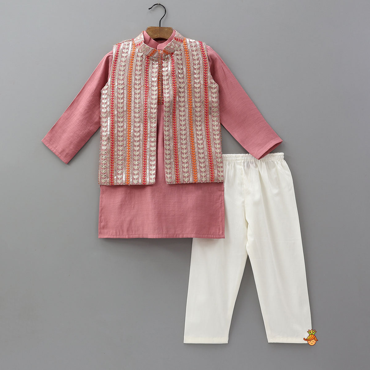 Front Placket Kurta With Heavy Embroidered Jacket And Pyjama