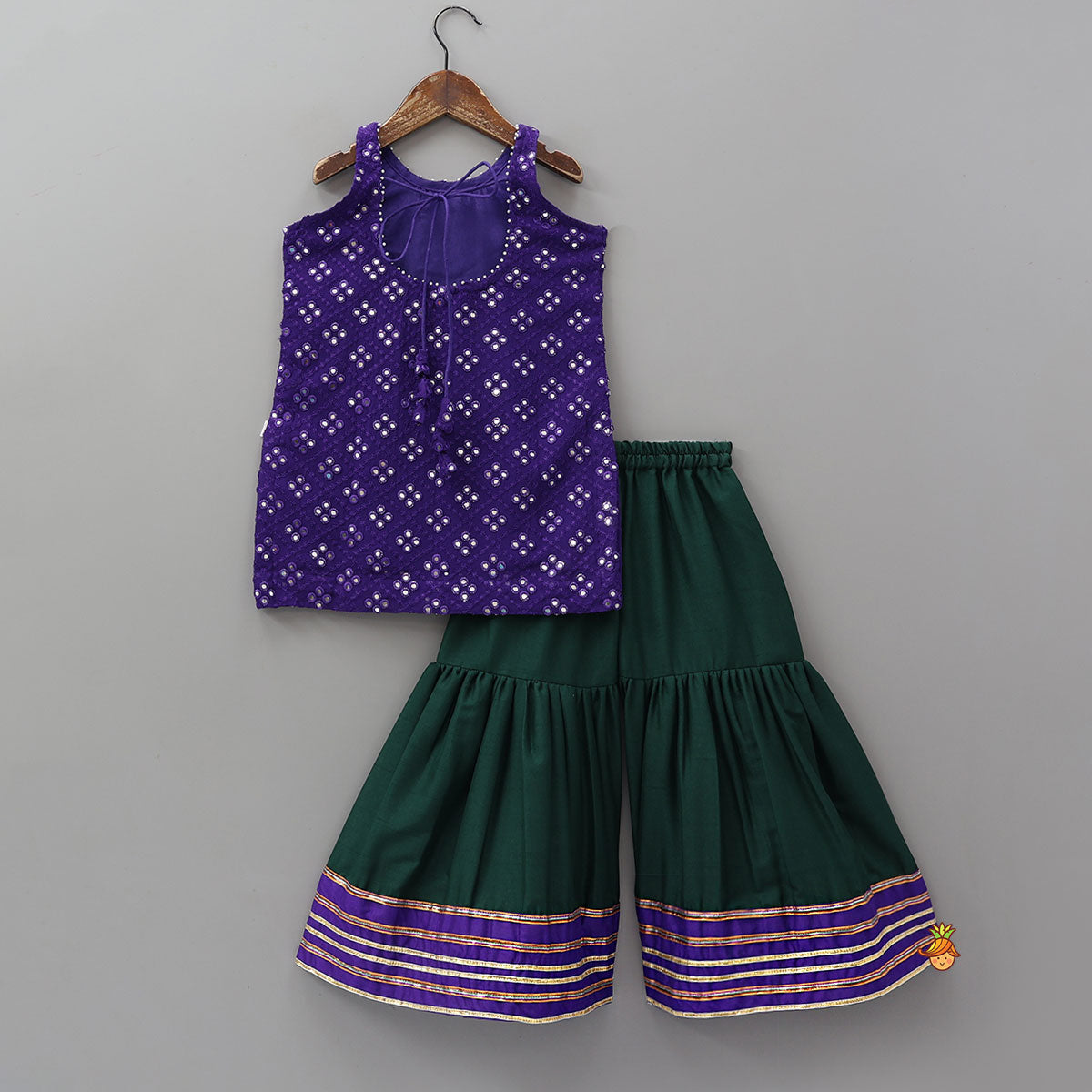 Festive Faux Mirror Work Kurti And Sharara With Dupatta