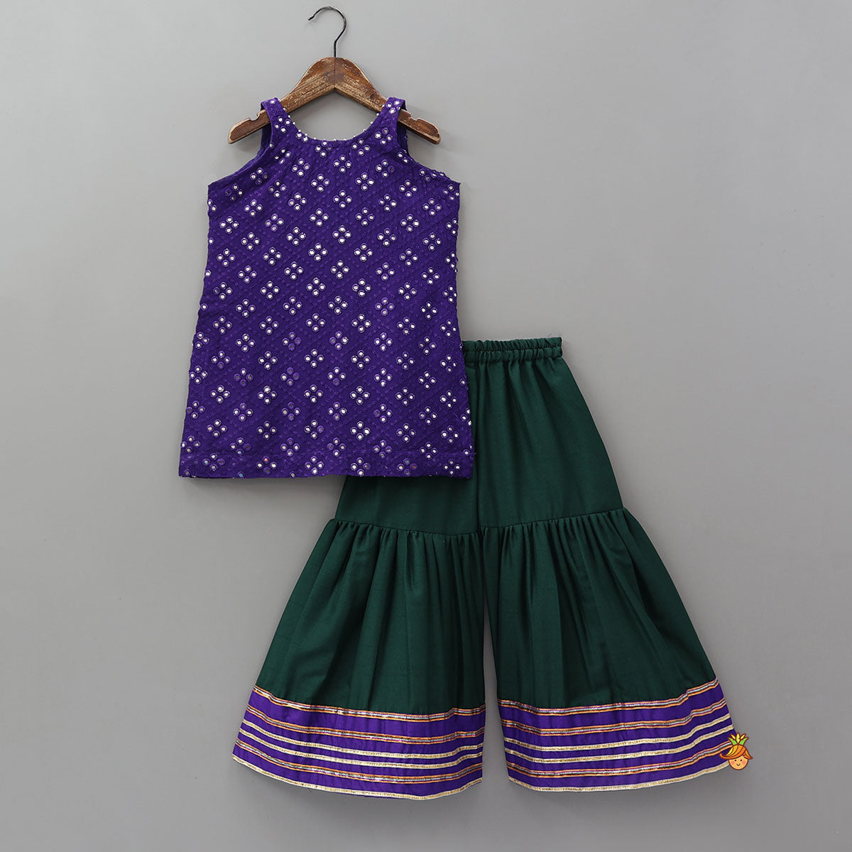 Festive Faux Mirror Work Kurti And Sharara With Dupatta