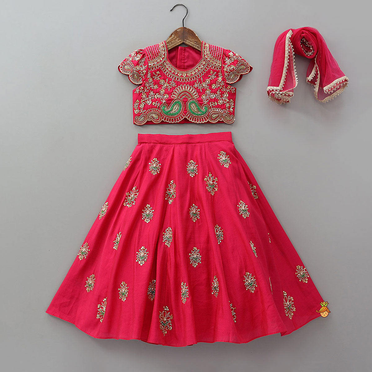 Glamorous Heavy Embroidered Crop Top And Lehenga With Dupatta