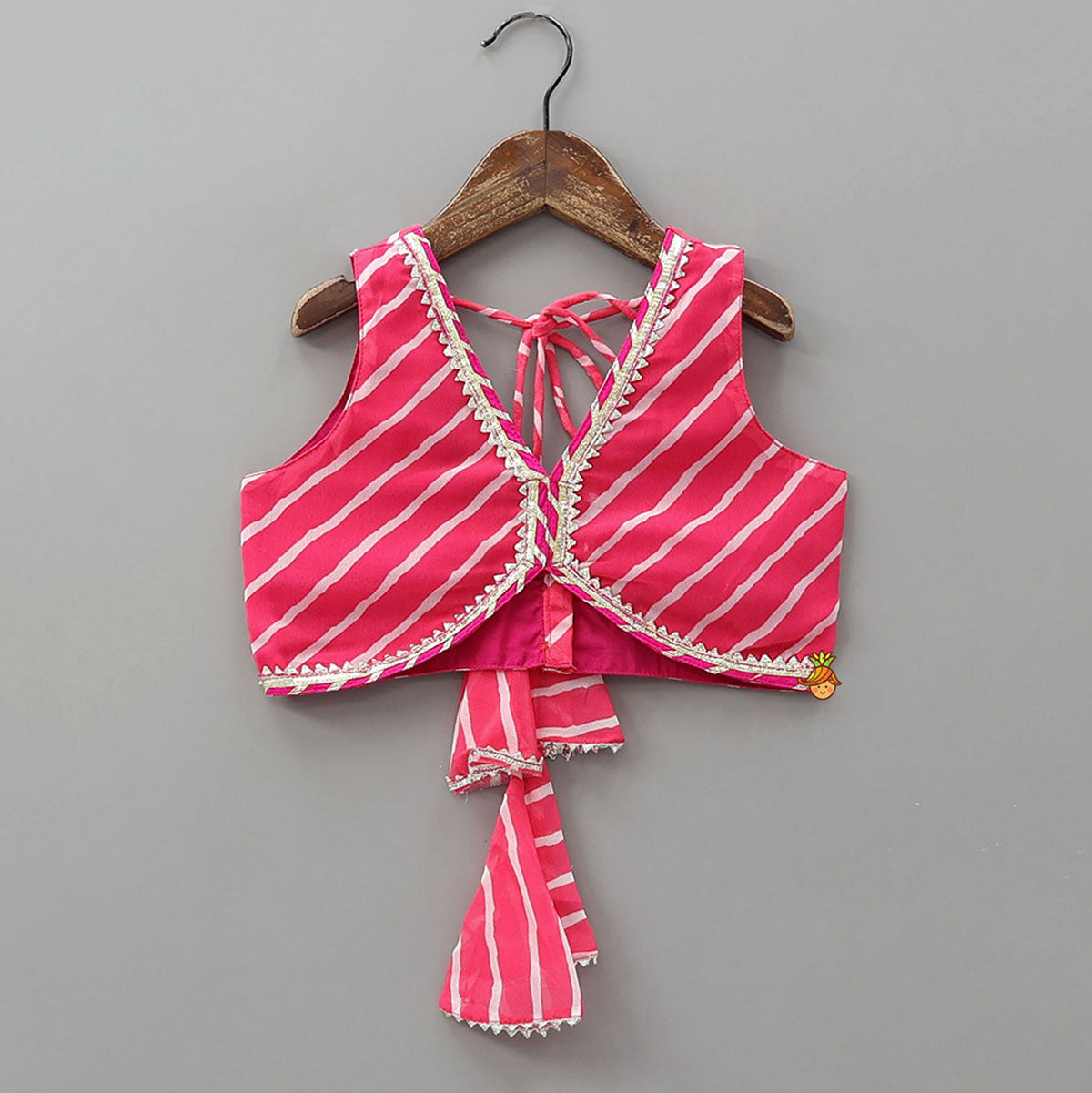 Vibrant Leheriya Printed Crop Top And Lehenga With Dupatta