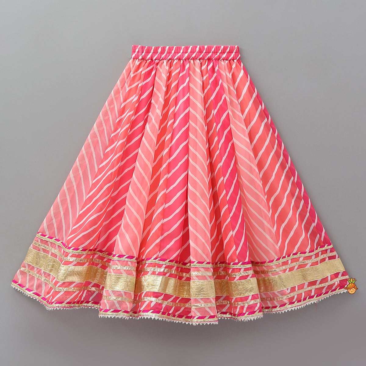 Vibrant Leheriya Printed Crop Top And Lehenga With Dupatta