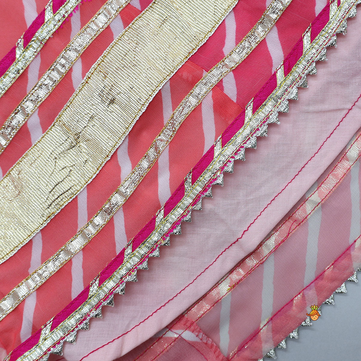 Vibrant Leheriya Printed Crop Top And Lehenga With Dupatta