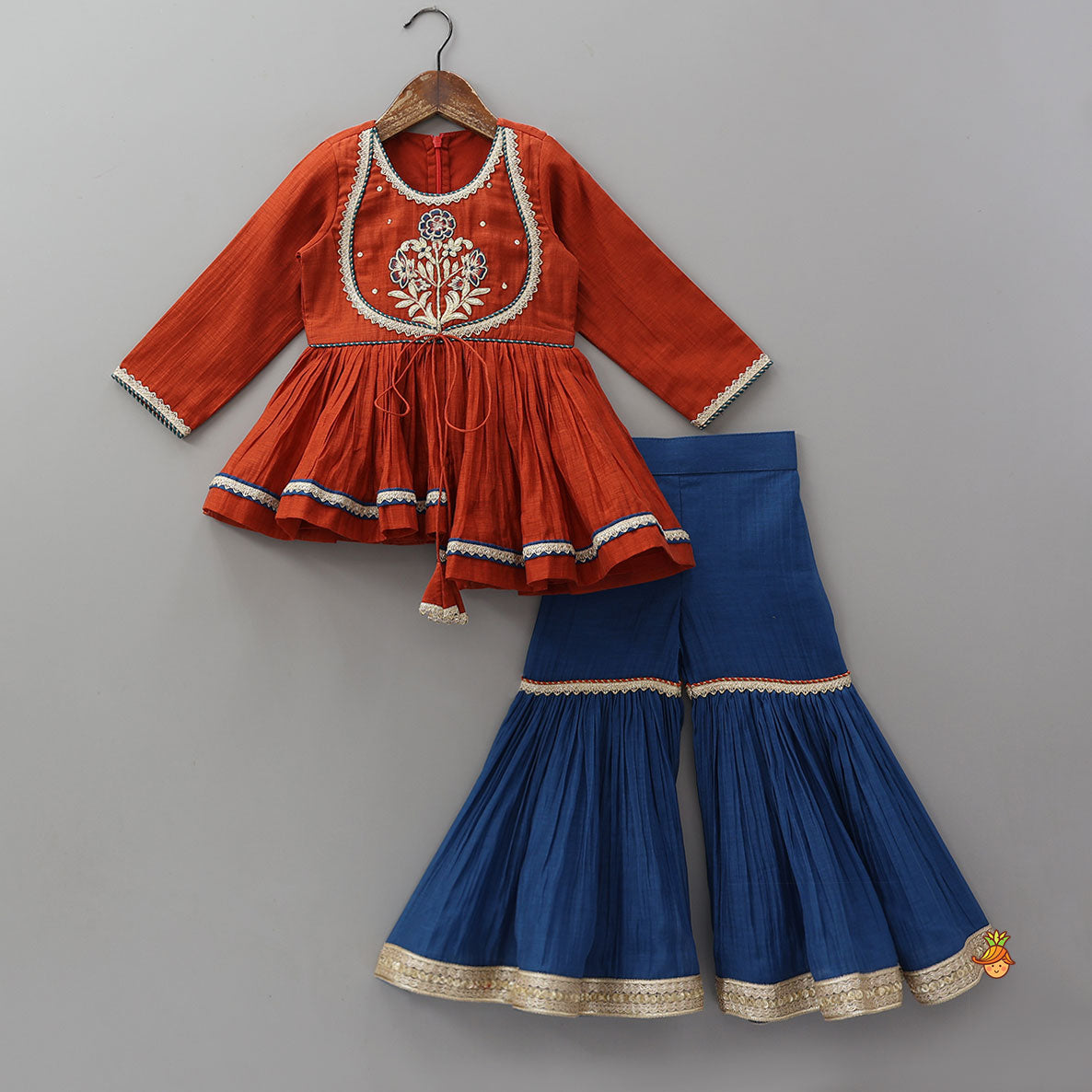 Yoke Embroidered Kurti And Sharara With Dupatta