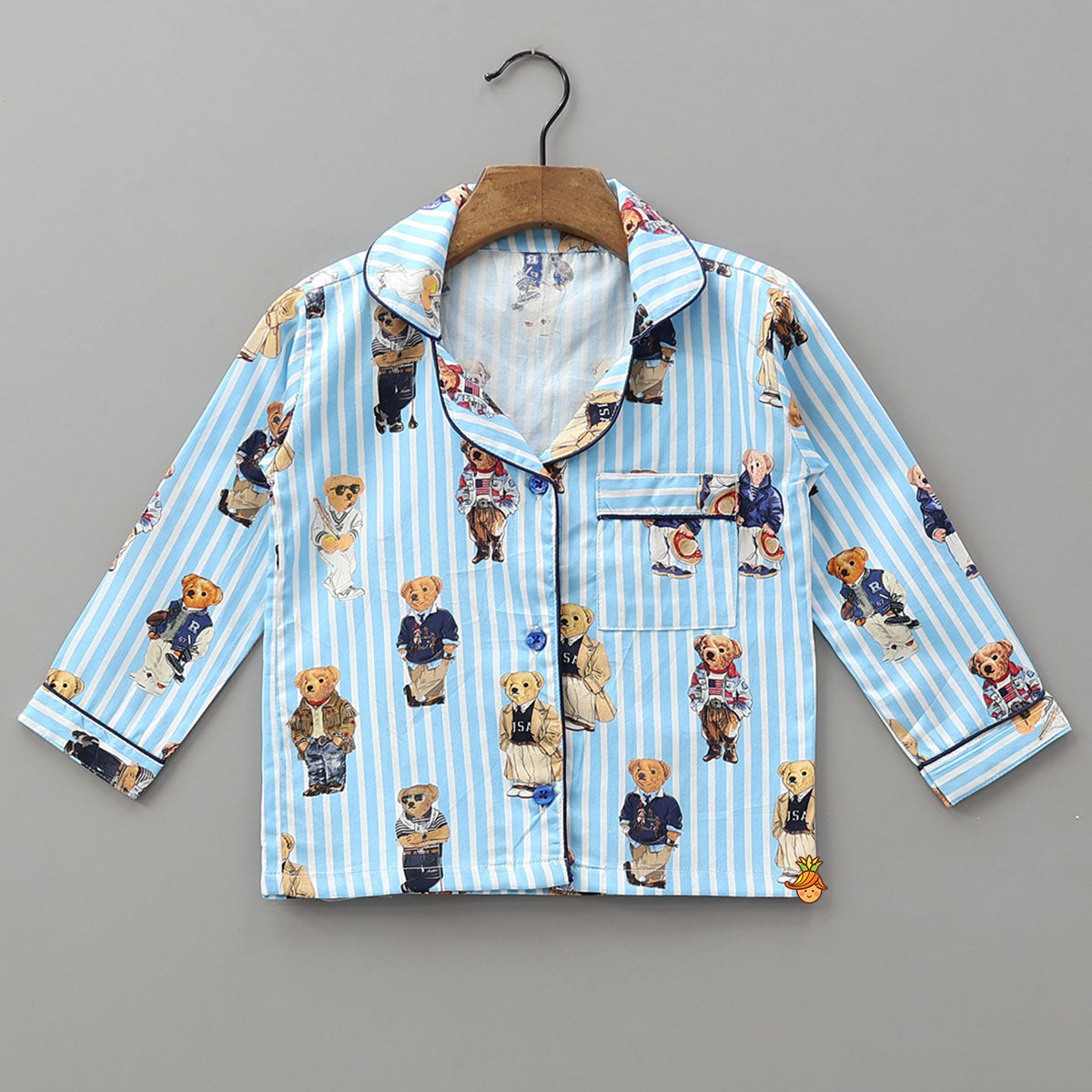 Cute Bear Print Striped Sleepwear Set