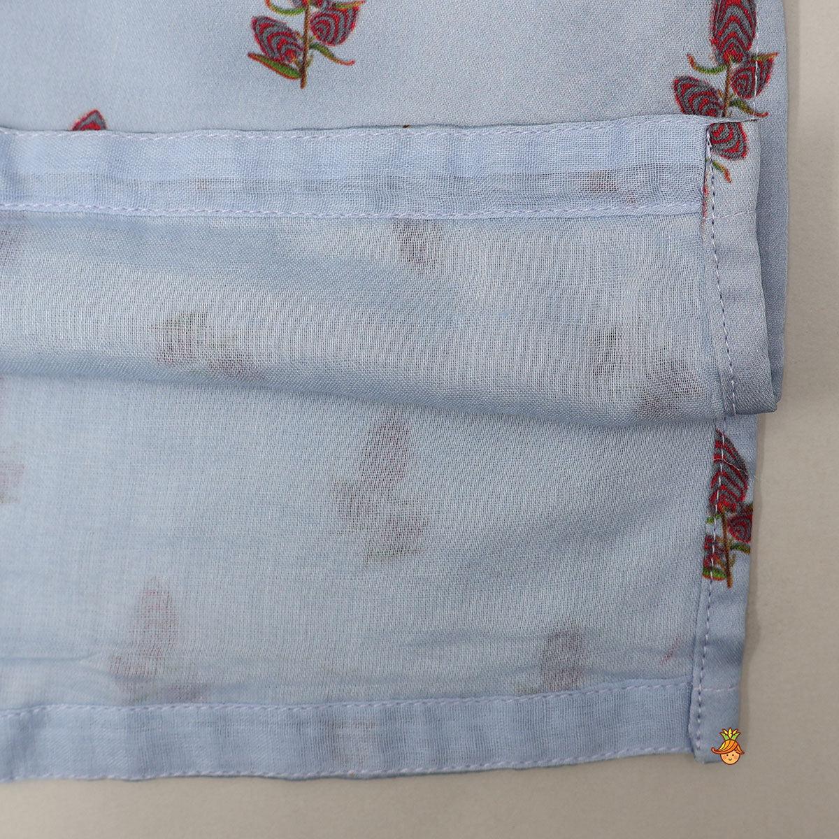 Floral Printed Kurta With Checks Open Jacket And Pyjama