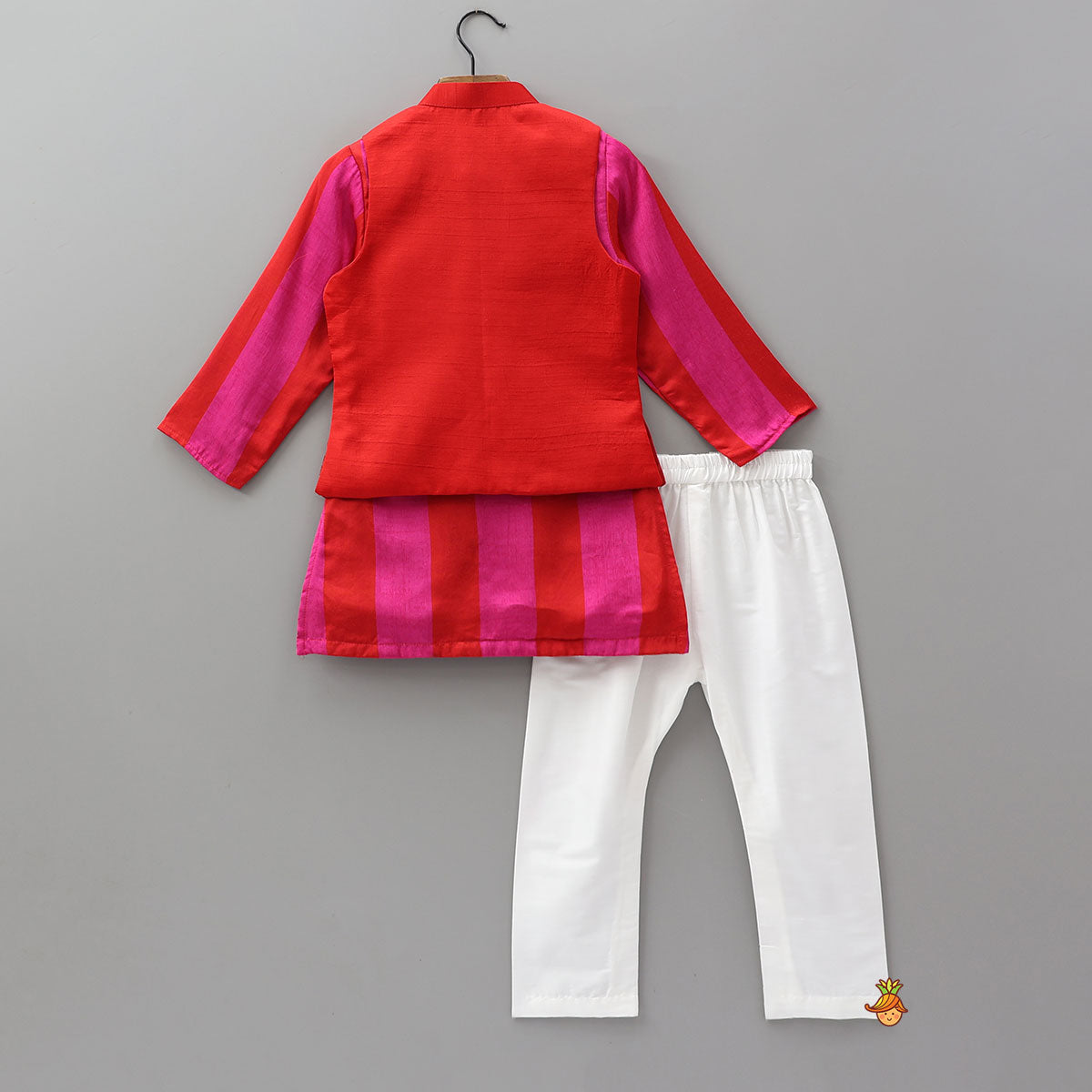 Beautiful Striped Kurta With Embroidered Jacket And Pyjama