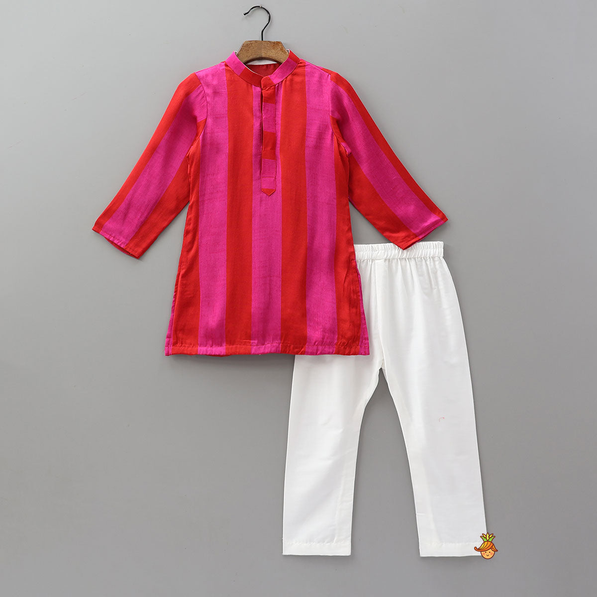 Beautiful Striped Kurta With Embroidered Jacket And Pyjama