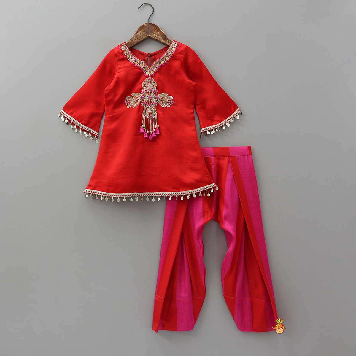 Beautifully Embroidered Neckline Kurti And Salwar