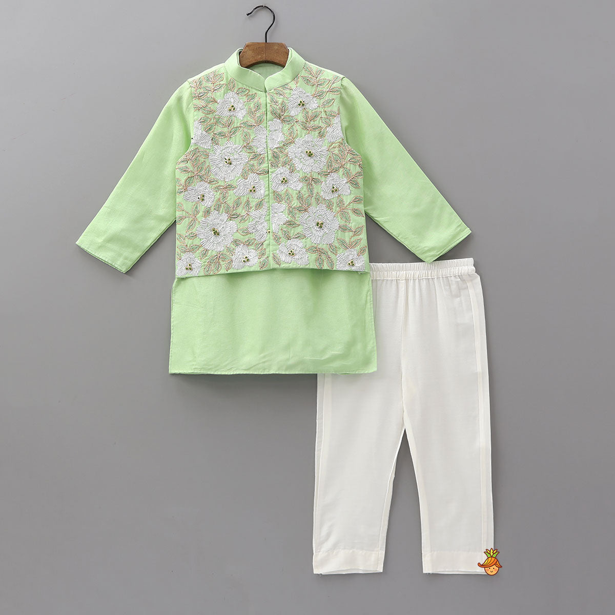 Elegant Ethnic Kurta With Gota Work Jacket And Pyjama