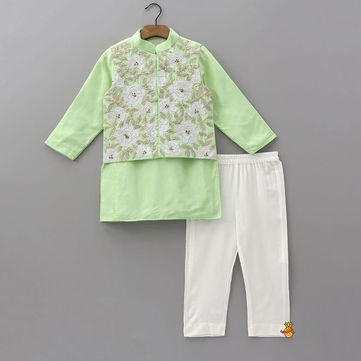 Elegant Ethnic Kurta With Gota Work Jacket And Pyjama