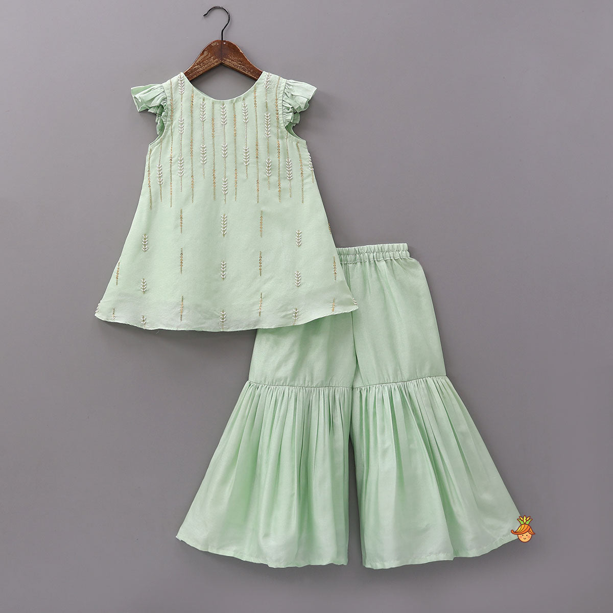 Ruffle Detail Kurti And Sharara With Coordinated Dupatta
