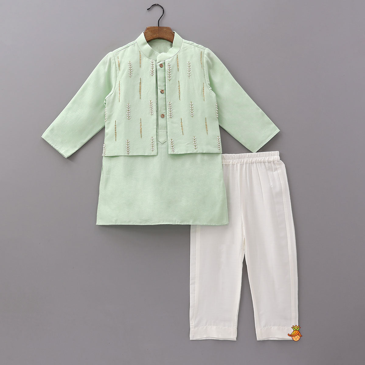 Faux Jacket Style Embroidered Ethnic Kurta With Pyjama