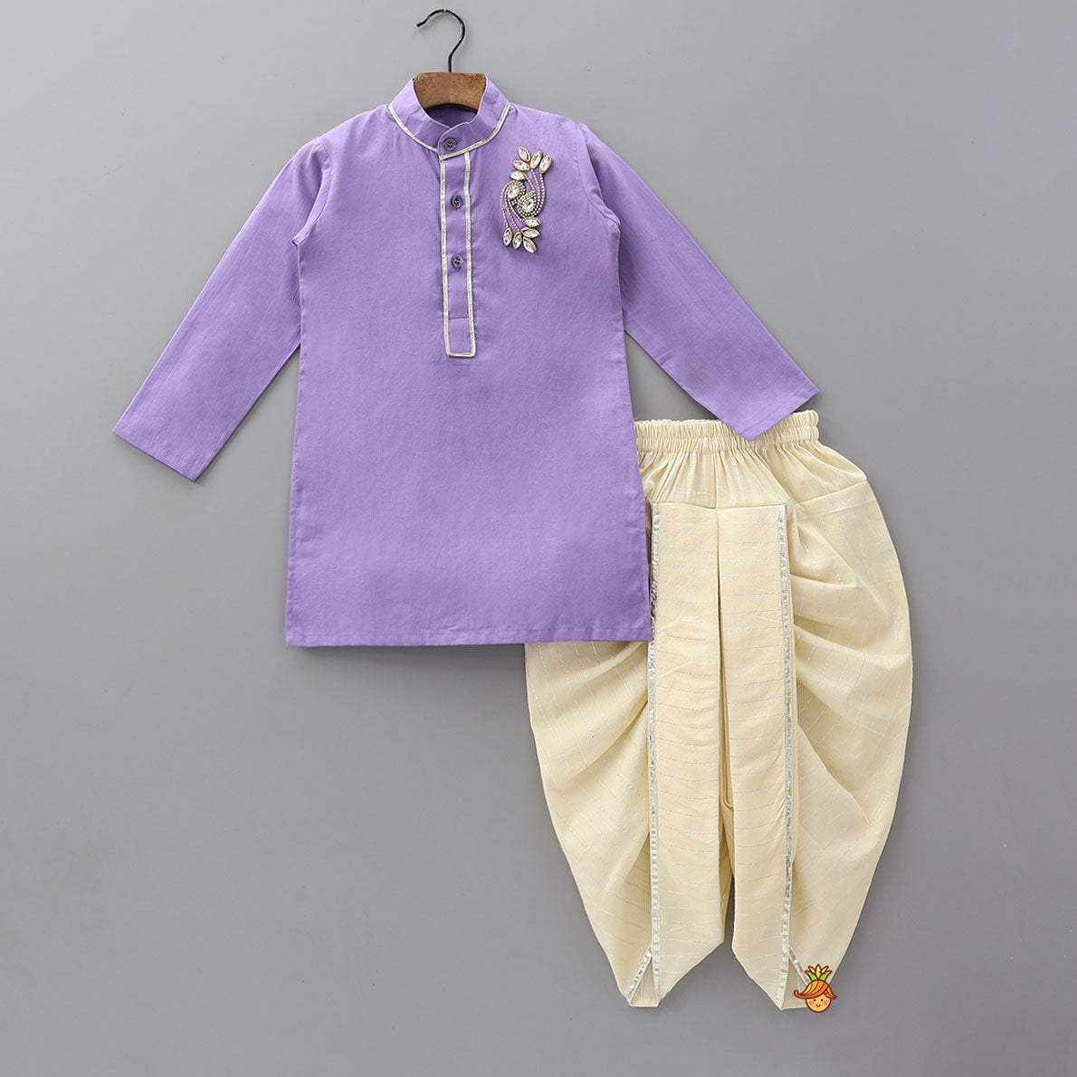 Embellished Classic Kurta With Lurex Striped Dhoti