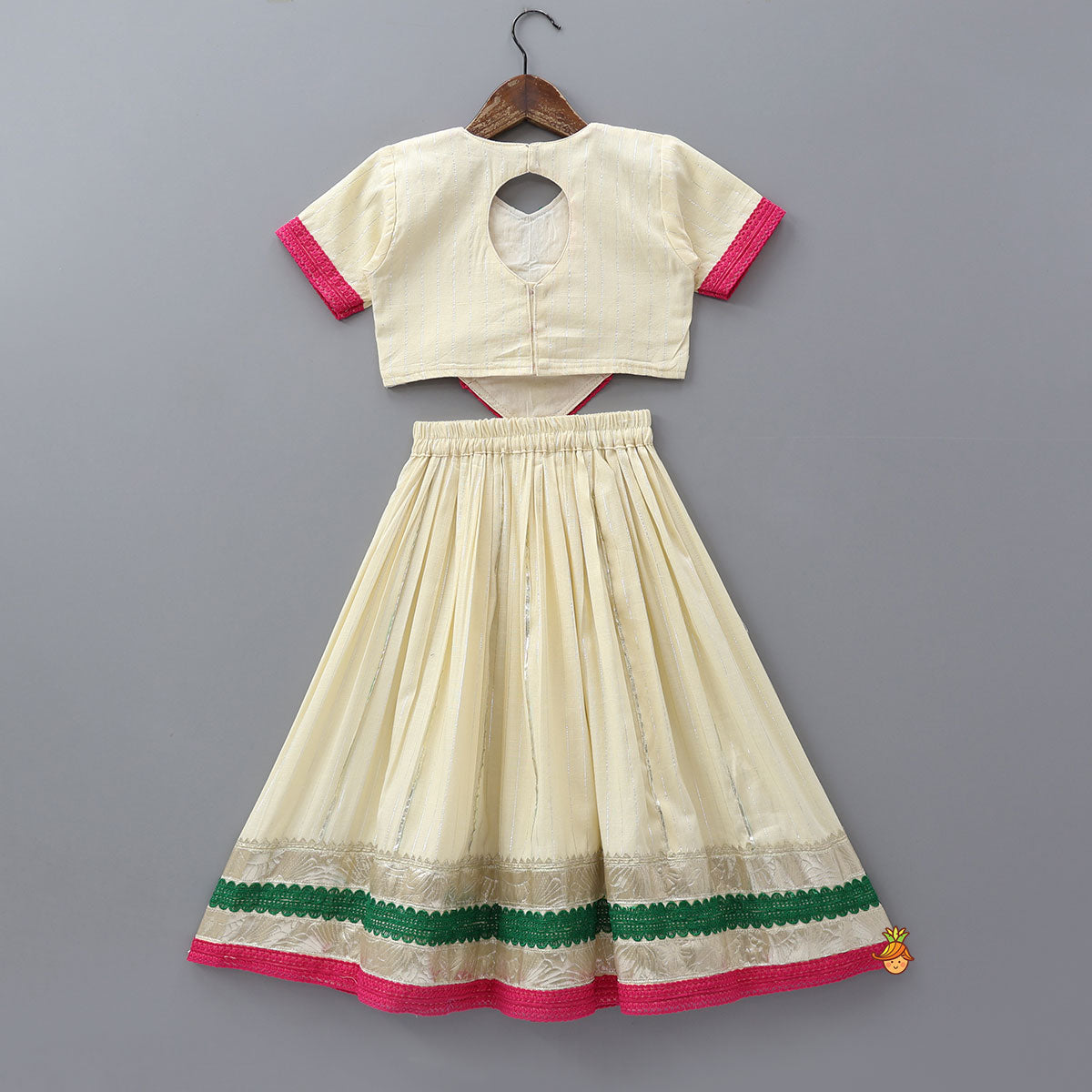 Lurex Striped Crop Top And Lehenga With Matching Shiny Dupatta