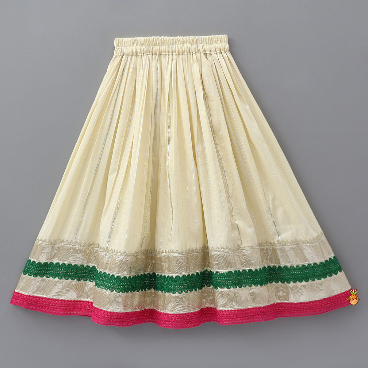 Lurex Striped Crop Top And Lehenga With Matching Shiny Dupatta