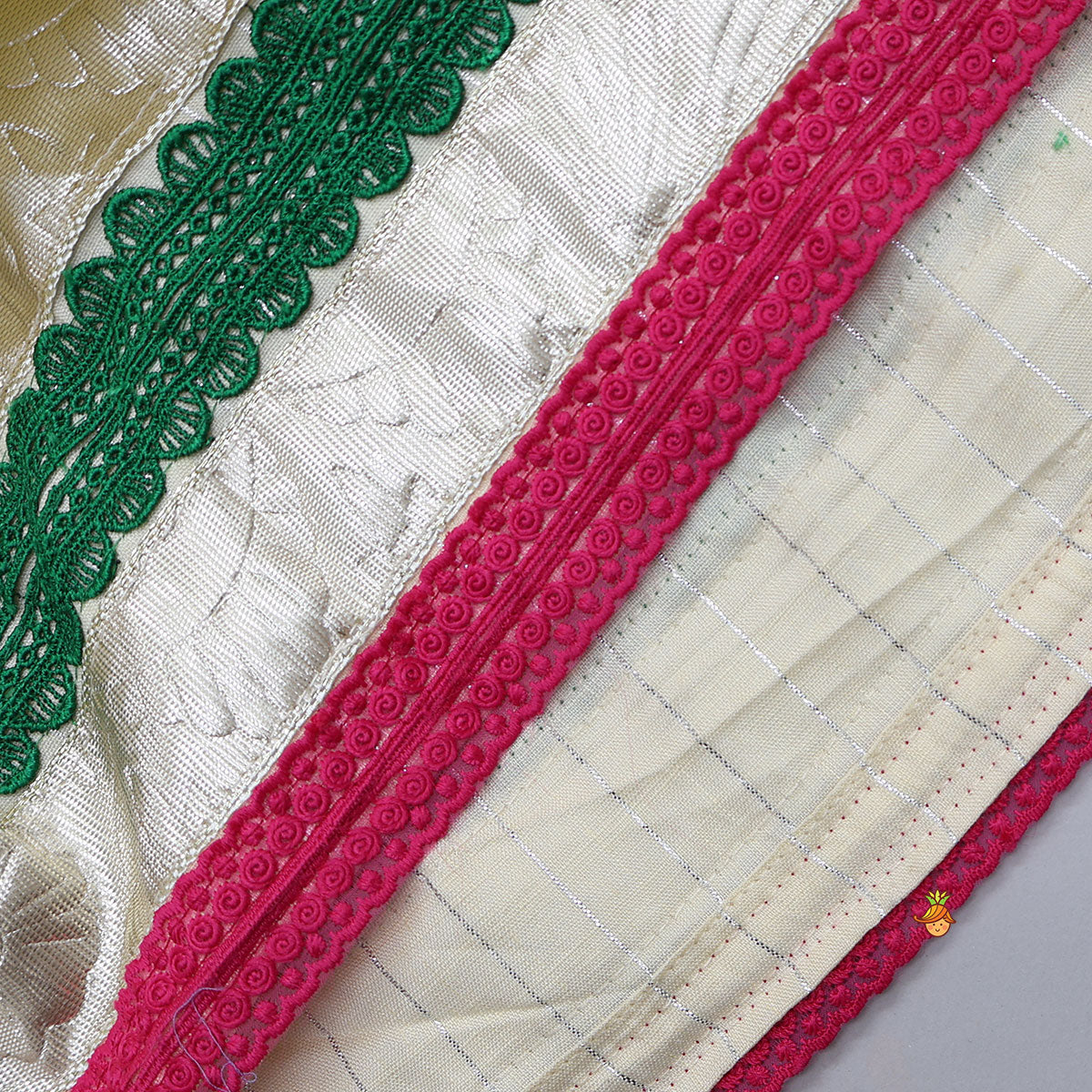 Lurex Striped Crop Top And Lehenga With Matching Shiny Dupatta