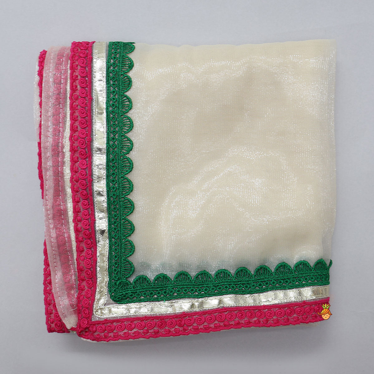 Lurex Striped Crop Top And Lehenga With Matching Shiny Dupatta
