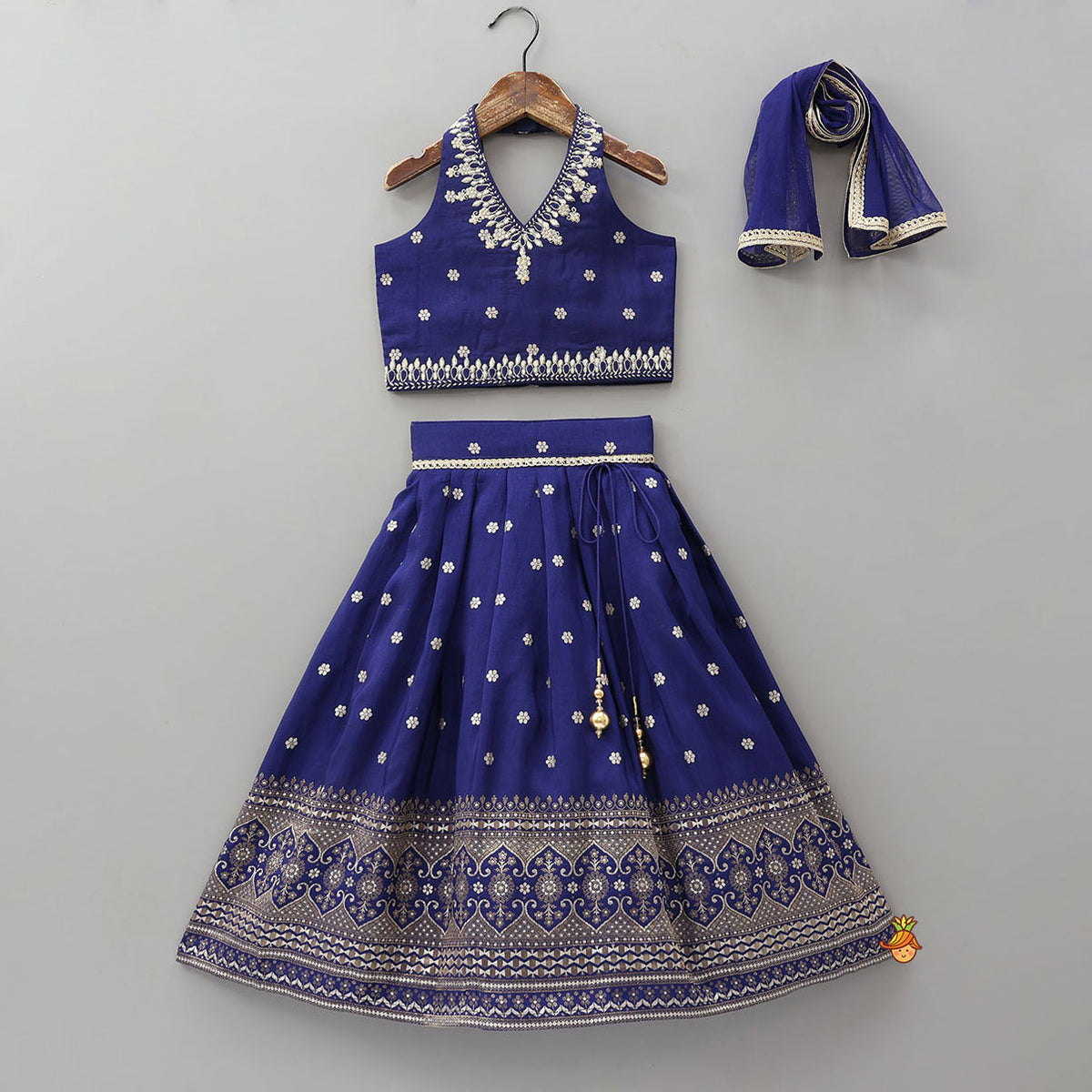 Floral Motif Embellished Crop Top And Lehenga With Dupatta