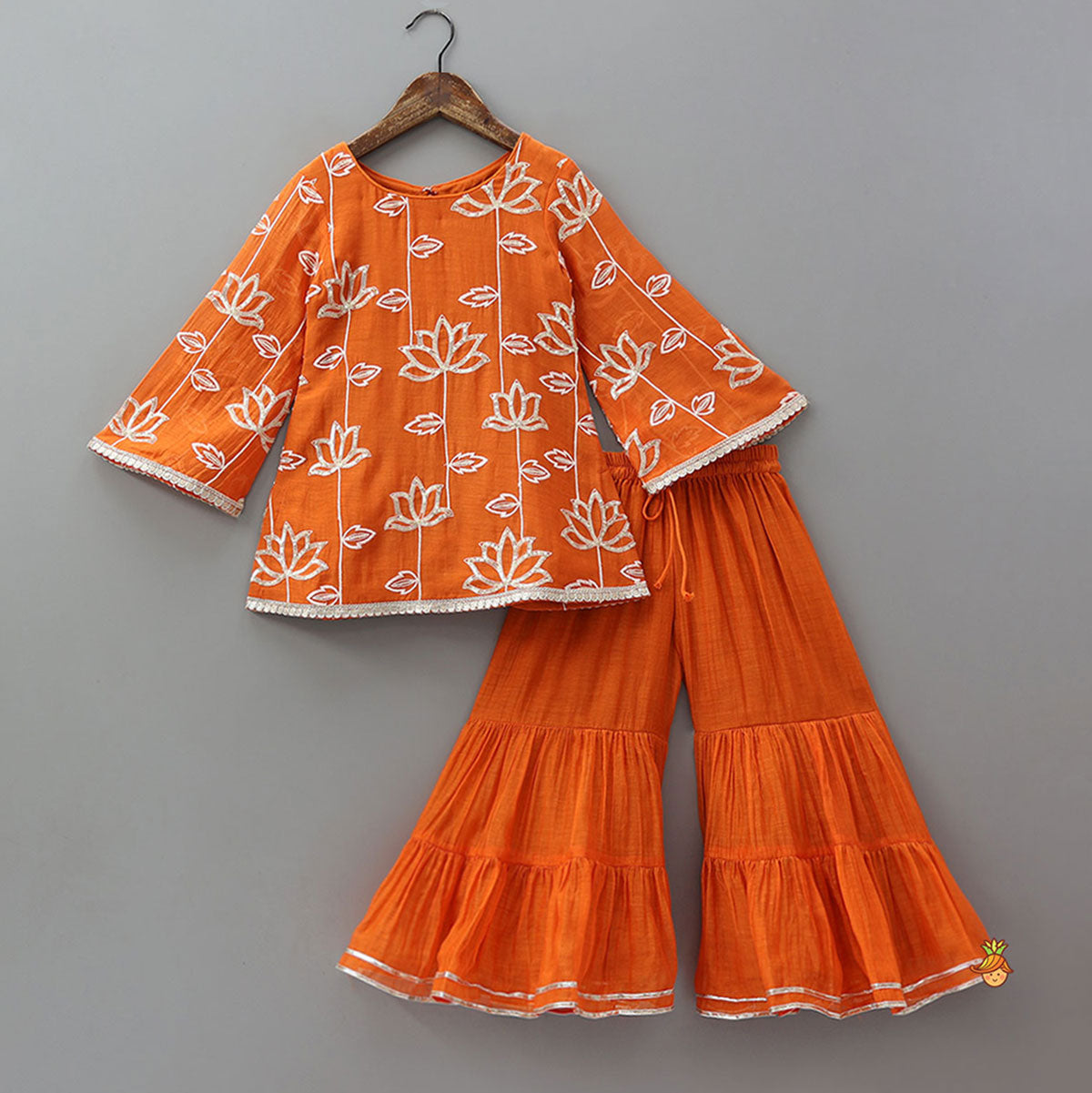 Beautiful Lotus Embroidered Kurti With Sharara
