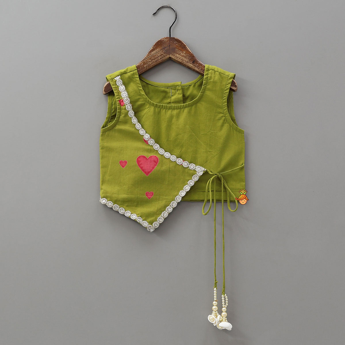 Heart Printed Asymmetric Crop Top And Lehenga
