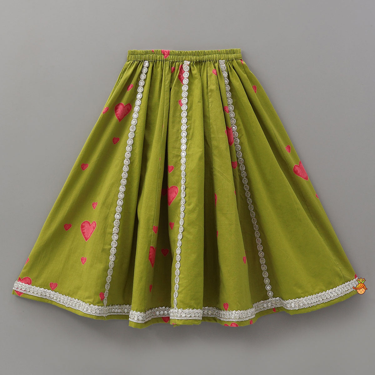 Heart Printed Asymmetric Crop Top And Lehenga