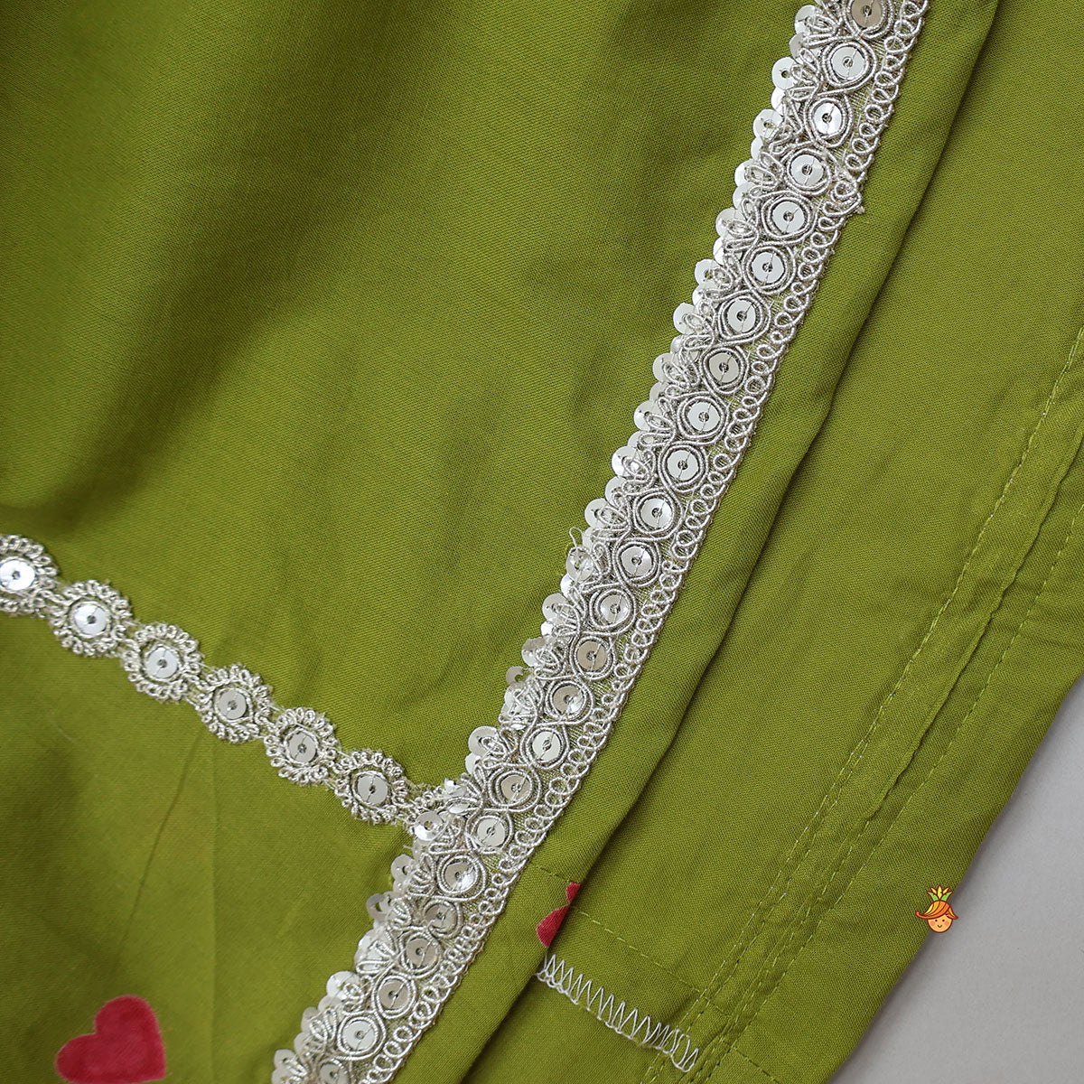 Heart Printed Asymmetric Crop Top And Lehenga