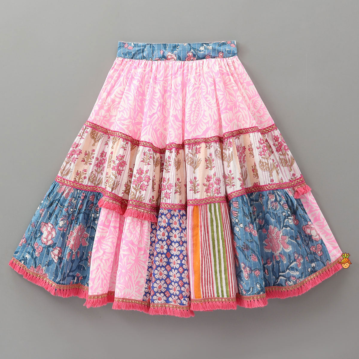 Hand Block Printed Cotton Crop Top And Lehenga With Dupatta