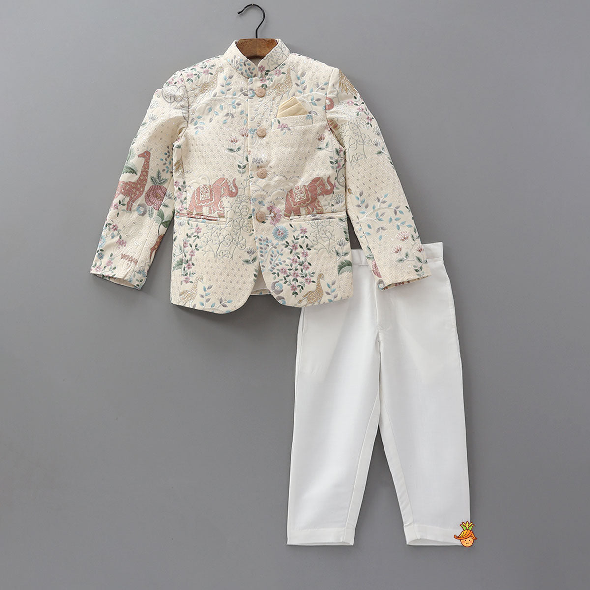 Finely Embroidered Sherwani With Pocket Square And Pant