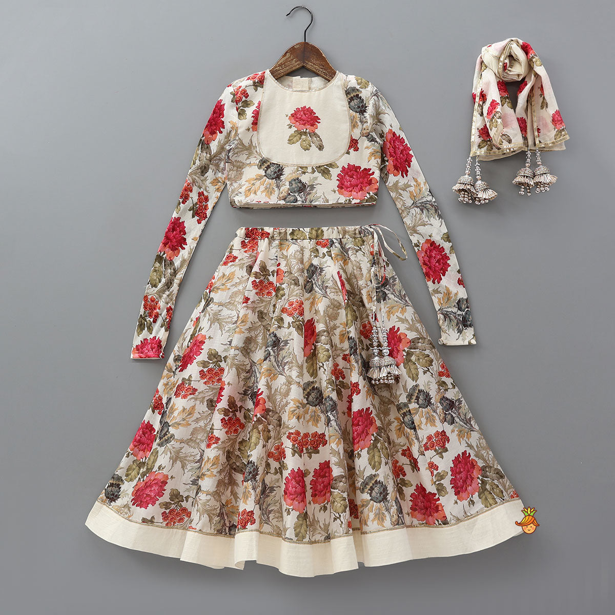 Long Sleeve Top And Flared Lehenga With Dupatta