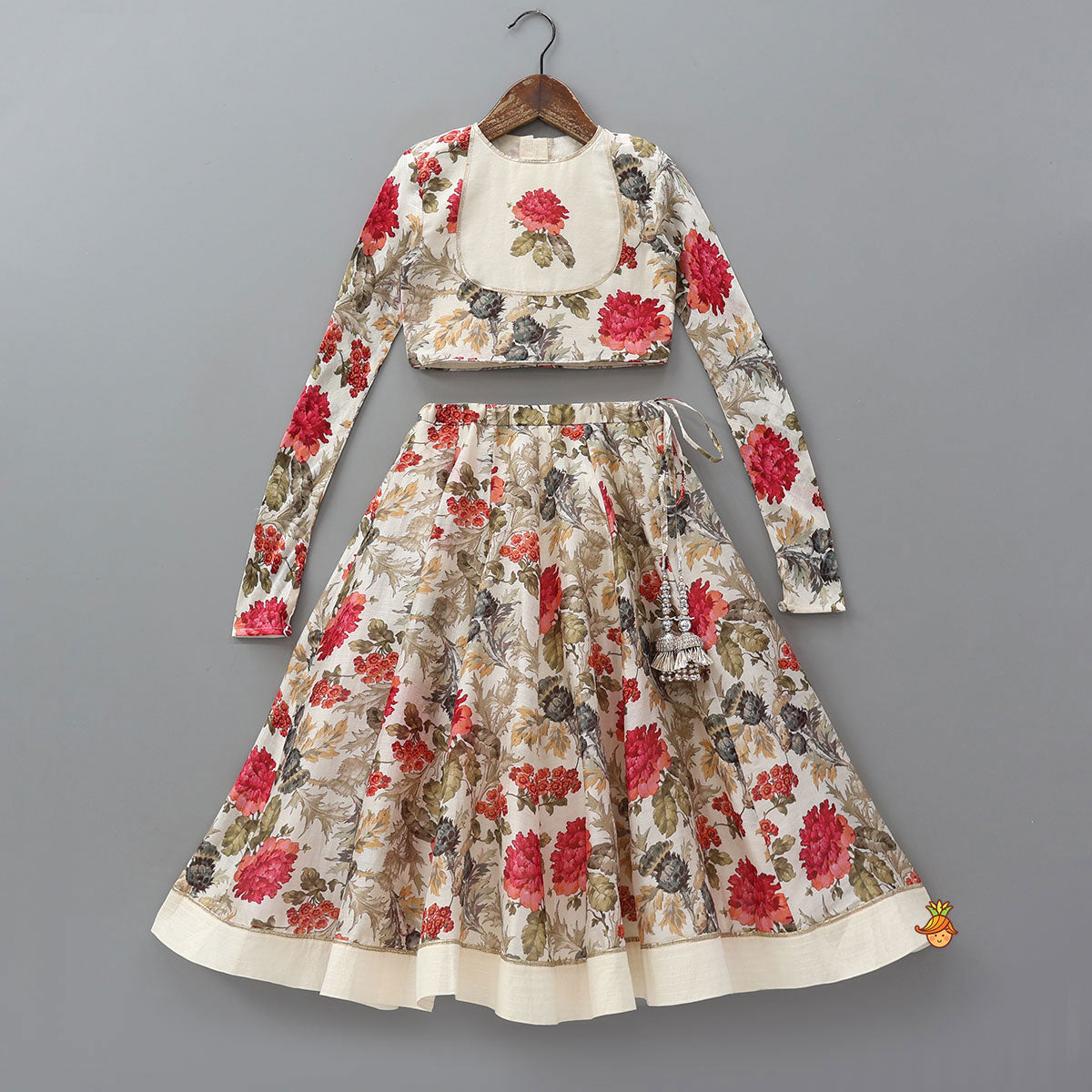 Long Sleeve Top And Flared Lehenga With Dupatta