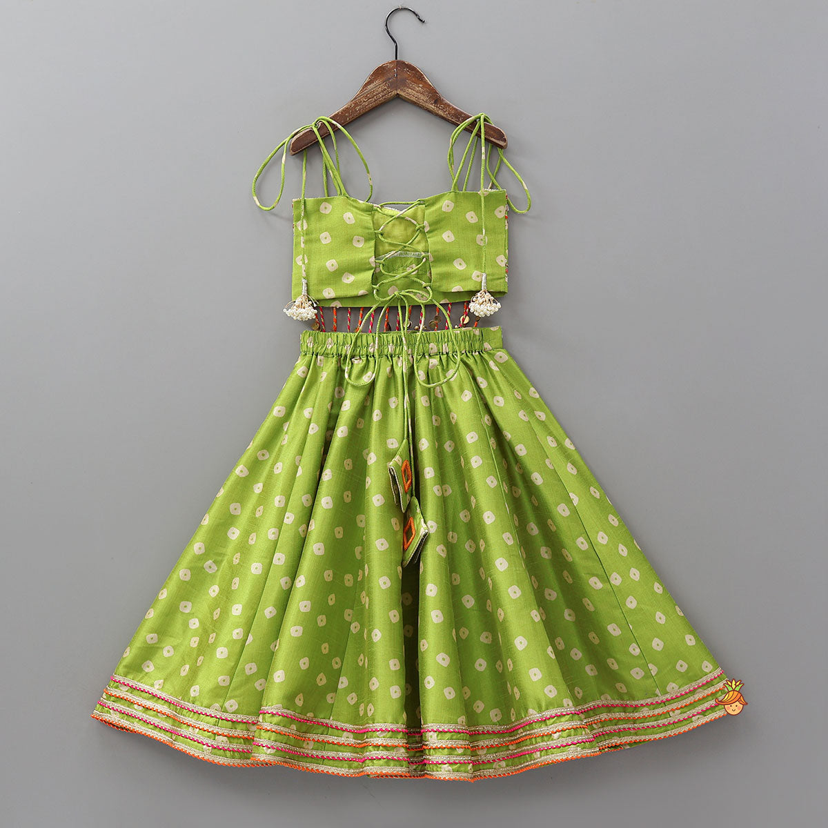 Festive Fringe Tassel Crop Top And Lehenga With Hair Band