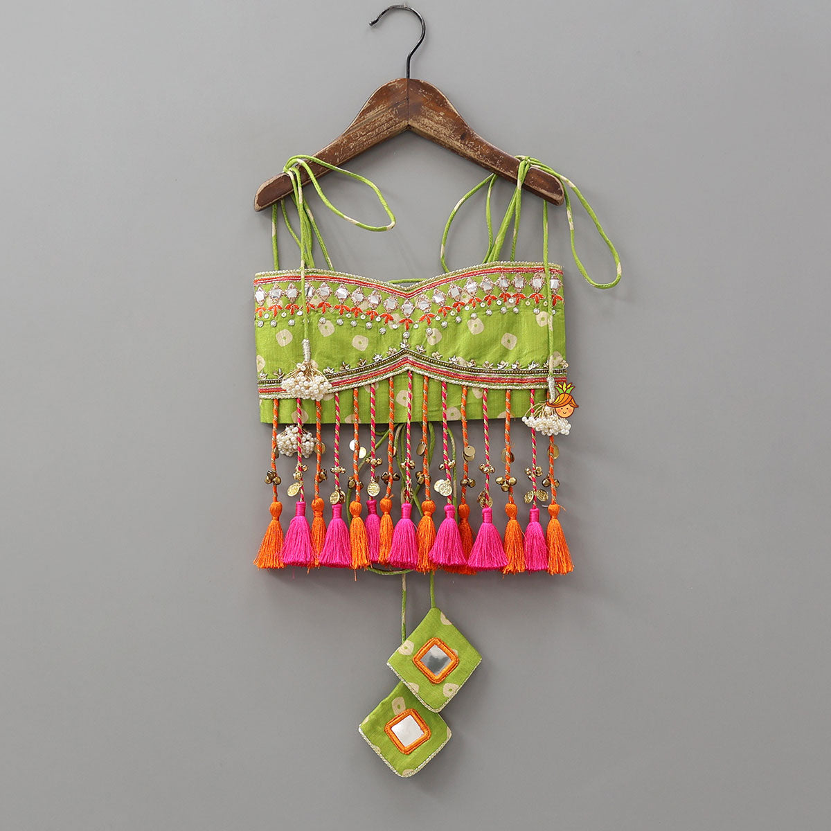 Festive Fringe Tassel Crop Top And Lehenga With Hair Band