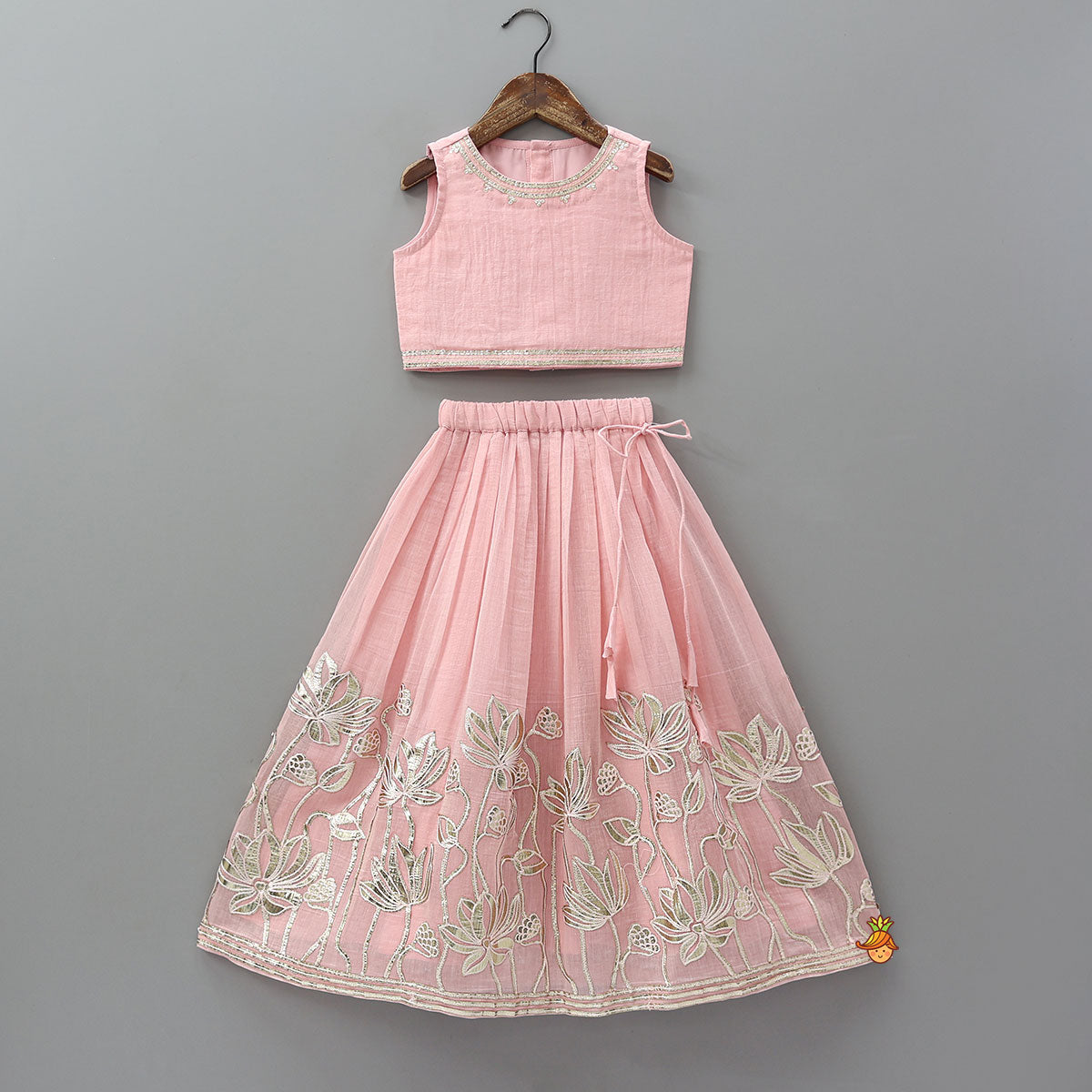 Round Neck Crop Top And Floral Work Lehenga