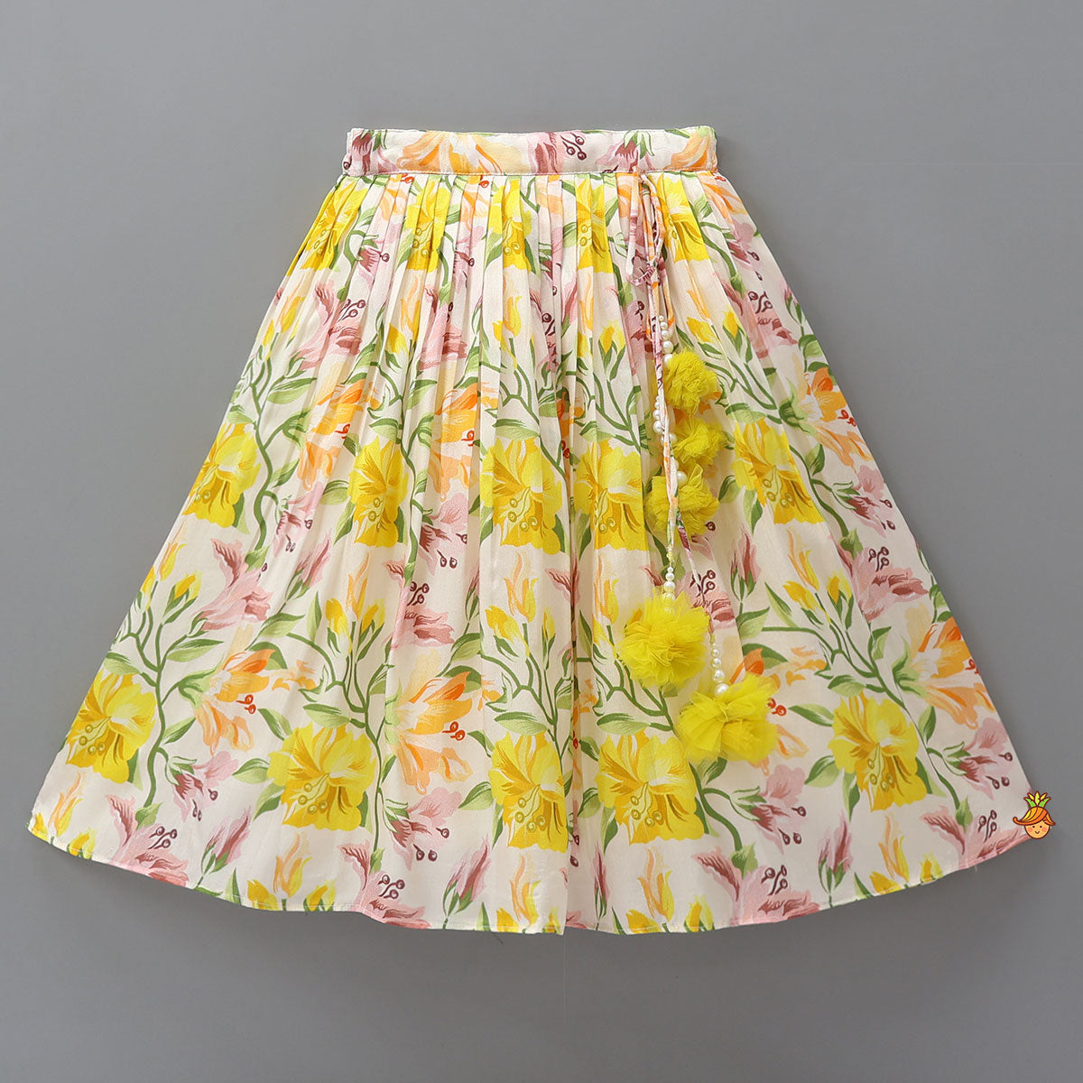 Chic Pleated Top With Printed Lehenga
