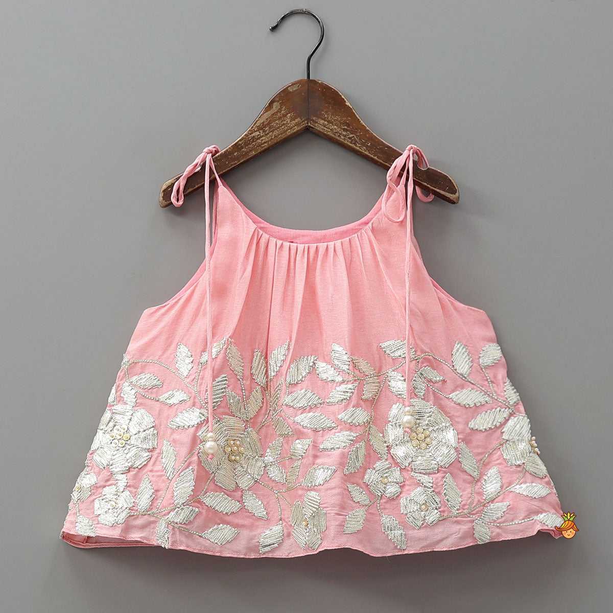 Gota Embroidered Strappy Top With Flared Lehenga And Matching Dupatta