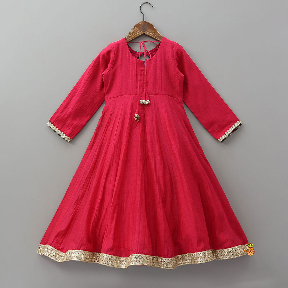Round Neck Embroidered Yoke Ethnic Anarkali With Contrasting Dupatta And Potli Bag