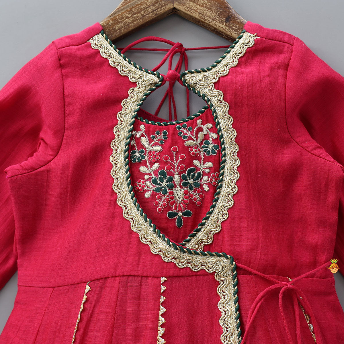 Round Neck Embroidered Yoke Ethnic Anarkali With Contrasting Dupatta And Potli Bag