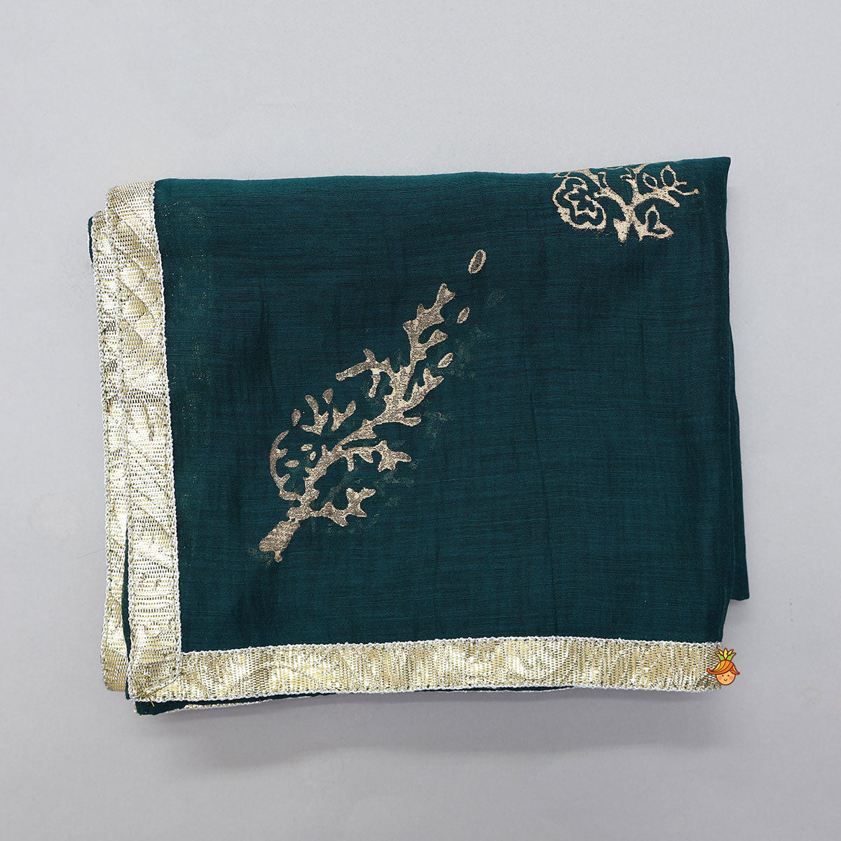 Round Neck Embroidered Yoke Ethnic Anarkali With Contrasting Dupatta And Potli Bag